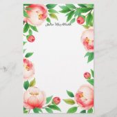 Serene Waterverf Blooming Peony Flowers Briefpapier (Voorkant)