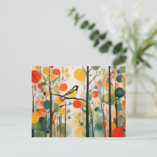 Serene Waterverf bosvogel in het voorjaar Briefkaart (Staand voorkant)