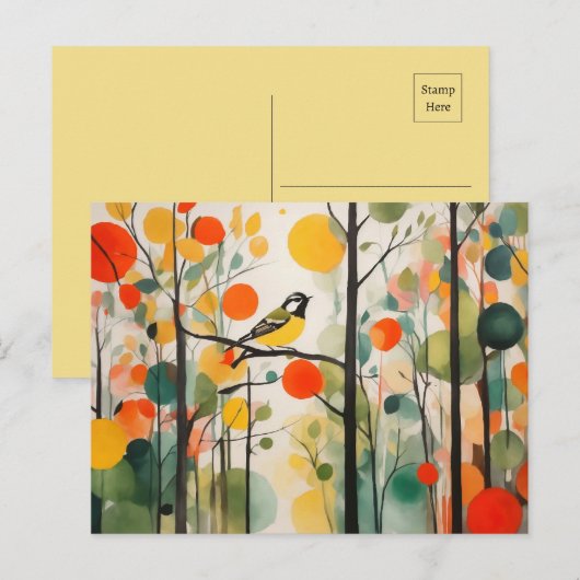 Serene Waterverf bosvogel in het voorjaar Briefkaart (Voorkant / Achterkant)