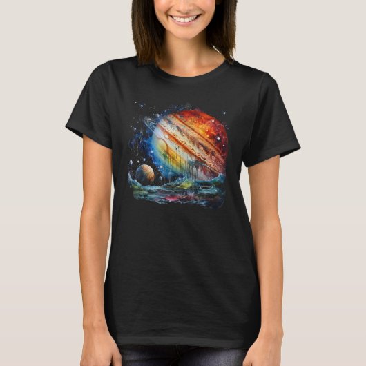 Serene Waterverf Jupiter en Moons Artistic T-shirt (Voorkant)