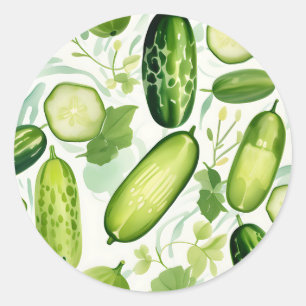 Serene Waterverf komkommerpatroon met vloeiende Ronde Sticker