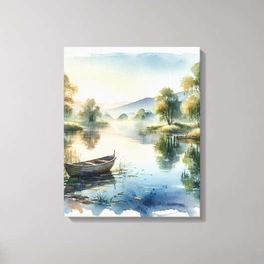 Serene Waterverf Meer met Boot Canvas Kunst (Voorkant)