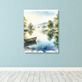 Serene Waterverf Meer met Boot Canvas Kunst (Insitu (Houten vloer))