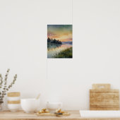 Serene Waterverf Mountain Landscape Art Print (Keuken)