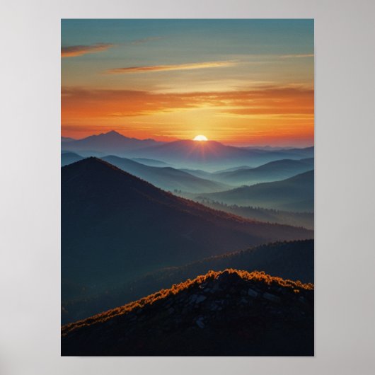 Serene Waterverf Mountain Landscape Art Print (Voorkant)