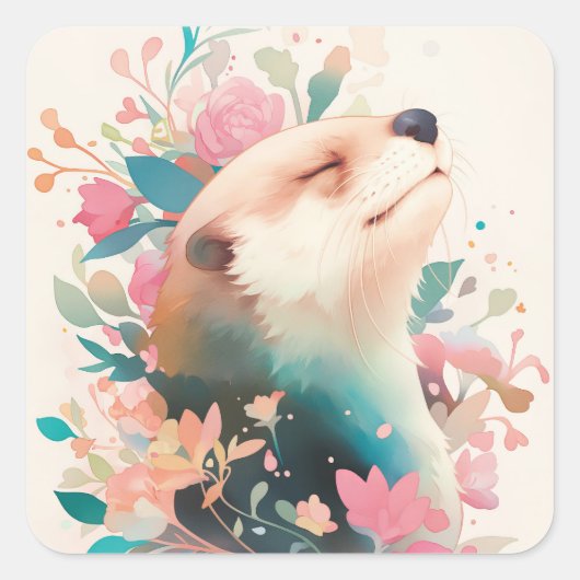 Serene Waterverf Otter Portret Vierkante Sticker (Voorkant)