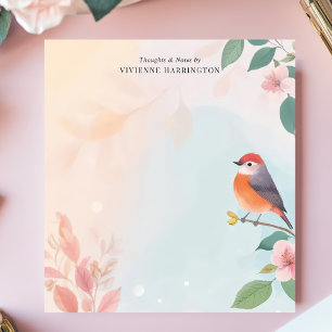 Serene Waterverf Robin Bird Floral gepersonaliseer Notitieblok