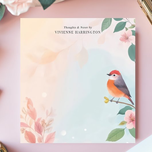 Serene Waterverf Robin Bird Floral gepersonaliseer Notitieblok