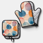 Serene Waterverf Stippen Ovenwant & Pannenlap Set (Voorkant / Achterkant)