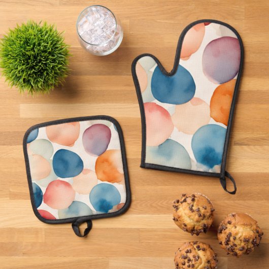 Serene Waterverf Stippen Ovenwant & Pannenlap Set (Top down)