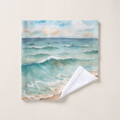 Serene Waterverf Strandgolven - Ocean Vibes Bad Handdoek (Wasdoekje)
