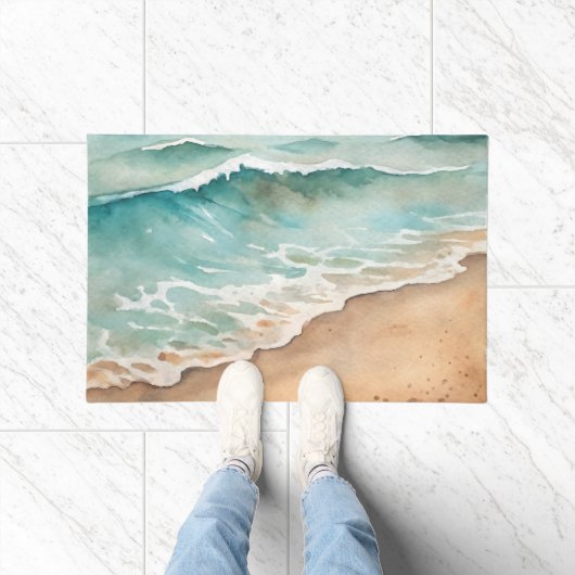 Serene Waterverf Strandgolven - Ocean Vibes Deurmat (Binnen)