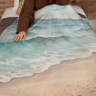 Serene Waterverf Strandgolven - Ocean Vibes Fleece Deken