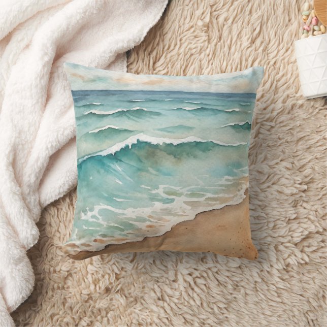 Serene Waterverf Strandgolven - Ocean Vibes Kussen (Deken)