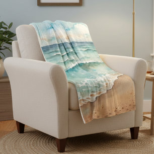 Serene Waterverf Strandgolven - Ocean Vibes Sherpa Deken