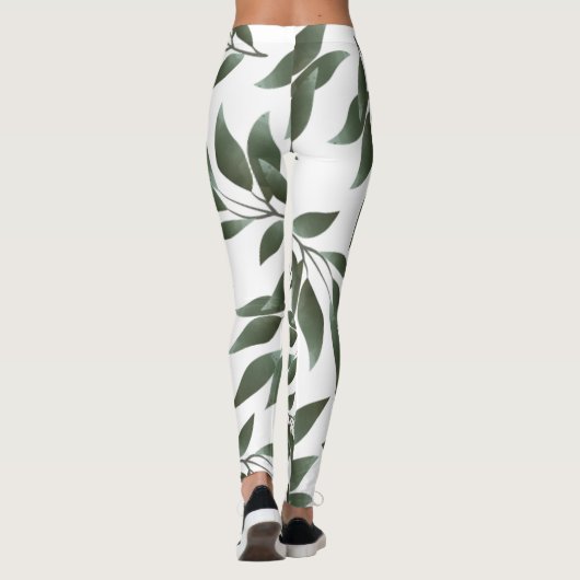 Serene Waterverf takken groen bladeren patroon Leggings (Achterkant)