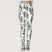 Serene Waterverf takken groen bladeren patroon Leggings (Voorkant)