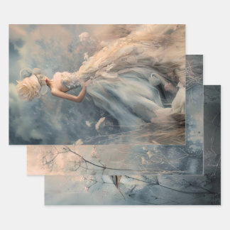 Serene Whispers Ethereal Bird Portrait Botanical Inpakpapier Vel