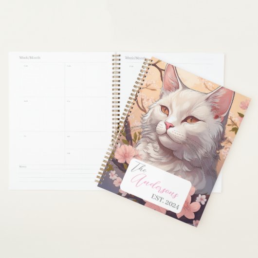 Serene White Cat Planner met naam en jaar (Display)