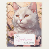 Serene White Cat Planner met naam en jaar (Voorkant)