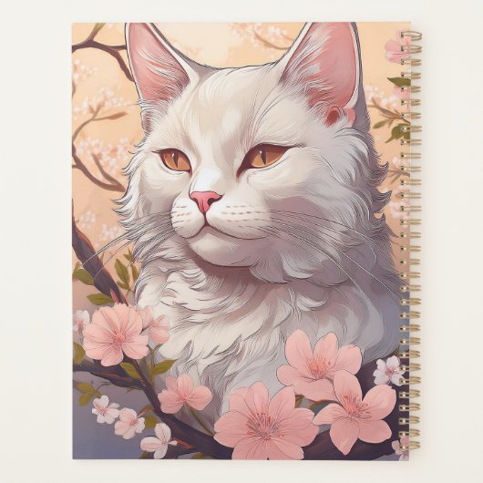 Serene White Cat Planner met naam en jaar (Achterkant)