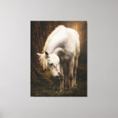 Serene White Horse Grazing Bluebells Realistic Canvas Afdruk (Voorkant)