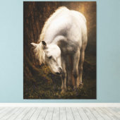 Serene White Horse Grazing Bluebells Realistic Canvas Afdruk (Insitu (Houten vloer))