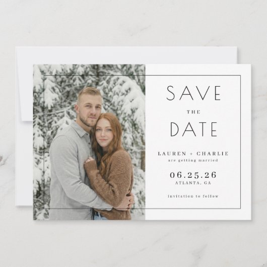 Serene White Minimalist Photo Save The Date (Voorkant)