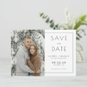 Serene White Minimalist Photo Save The Date (Staand voorkant)