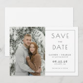 Serene White Minimalist Photo Save The Date (Voorkant / Achterkant)