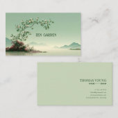 Serene White Rose Bloom Misty Mountain Lake Zen Visitekaartje (Voorkant / Achterkant)