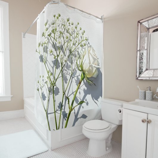Serene White Rose Floral Art Douchegordijn (In situ)