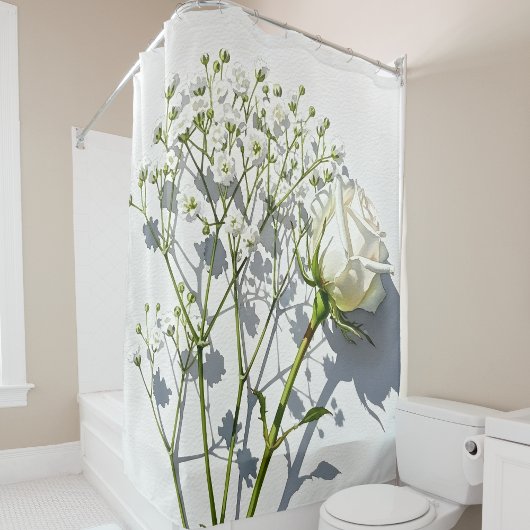 Serene White Rose Floral Art Douchegordijn
