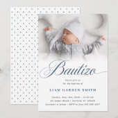 Serene White Script Bautizo Foto Ontwerp Kaart (Voorkant / Achterkant)