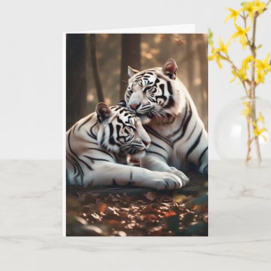 Serene White Tiger Companions Kaart (Gele Bloem)