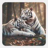 Serene White Tiger Companions Vierkante Sticker (Voorkant)