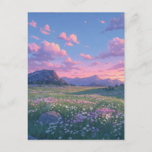 Serene Wilde Bloemenweide en Paarse Berg Briefkaart