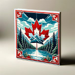 Serene Wilderness: Boeiend Canadees landschap Tegeltje<br><div class="desc">Introductie van 'Serene Wilderness', onze nieuwste vierkante keramische tegel die de adembenemende schoonheid van het Canadese buitenleven omvat. Dit stuk brengt de essentie van Canada in uw huis, met een prachtig symmetrisch ontwerp dat de majestueuze bergen, weelderige groenbossen, serene waterwegen en het iconische rode esdoornblad laat zien. Deze tegel is...</div>