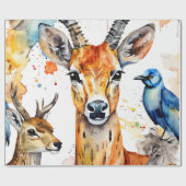 Serene Wildlife Waterverf Collage Cadeaupapier (Vlak)