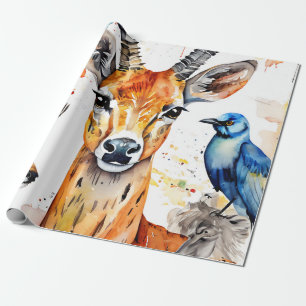 Serene Wildlife Waterverf Collage Cadeaupapier