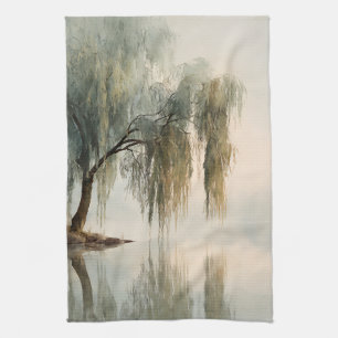 Serene Wilgenboom Reflectie Natuur Kunst (13) Theedoek