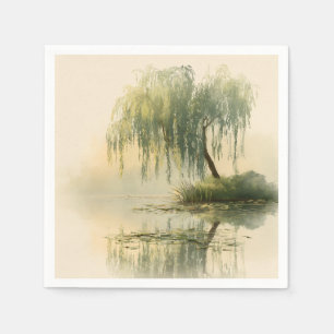 Serene Wilgenboom Reflectie Natuur Kunst (1) Servet