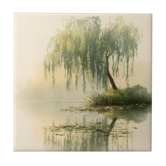 Serene Wilgenboom Reflectie Natuur Kunst (1) Tegeltje (Voorkant)