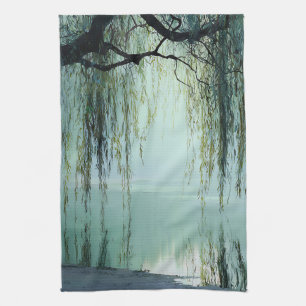 Serene Wilgenboom Reflectie Natuur Kunst (4) Theedoek