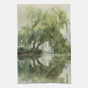 Serene Wilgenboom Reflectie Natuur Kunst (5) Theedoek