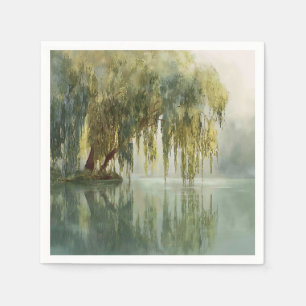 Serene Wilgenboom Reflectie Natuur Kunst (8) Servet