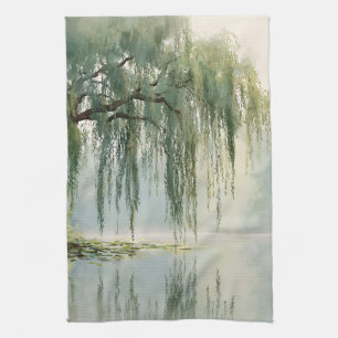 Serene Wilgenboom Reflectie Natuur Kunst (9) Theedoek