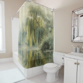 Serene Willow Tree Reflection Nature Art (10) Douchegordijn (In situ)
