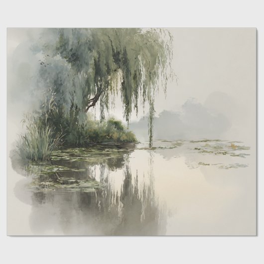 Serene Willow Tree Reflection Nature Art (2) Cadeaupapier (Vlak)