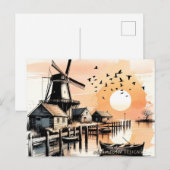 Serene Windmolen Zonsondergang Haven Feestdagenkaart (Voorkant / Achterkant)